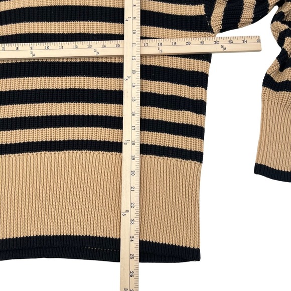 Cabi 4477 Tan Black Striped Turtleneck Sweater Womens Medium Ribbed Knit Cotton - Picture 4 of 5